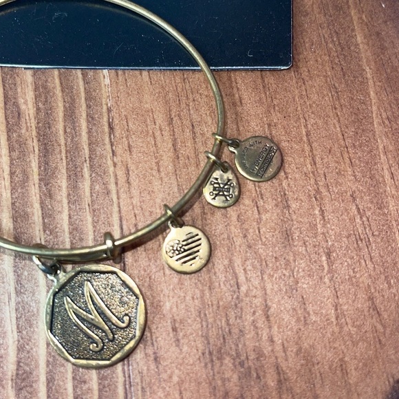 Alex and Ani 2017 Gold Tone Adjustable Bracelet with M Charm Power & Positivity. - Picture 2 of 3